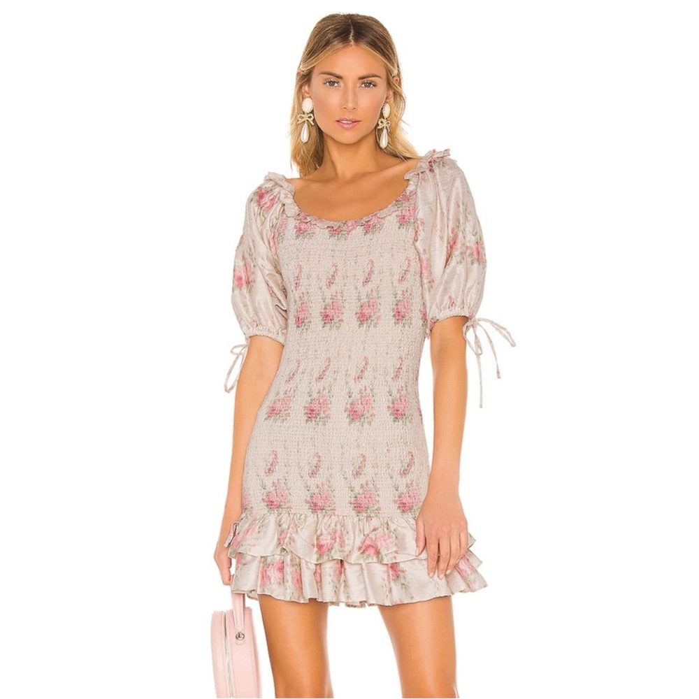 LoveShackFancy Smocked Silk Dress